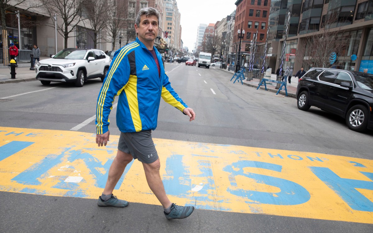 Michael Szonyi on Boylston Street at marathon finish line.