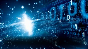 Illustration of cosmos and computer coding.