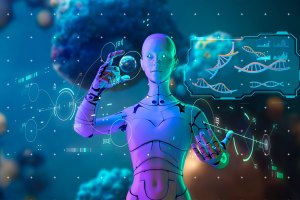 Illustration showing chatbot technology in medical setting.