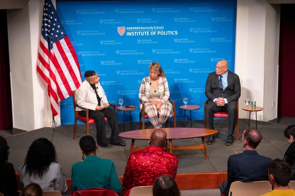 Sandra Susan Smith (from left), Gwen Carr, and Selwyn Jones speaking during the event.