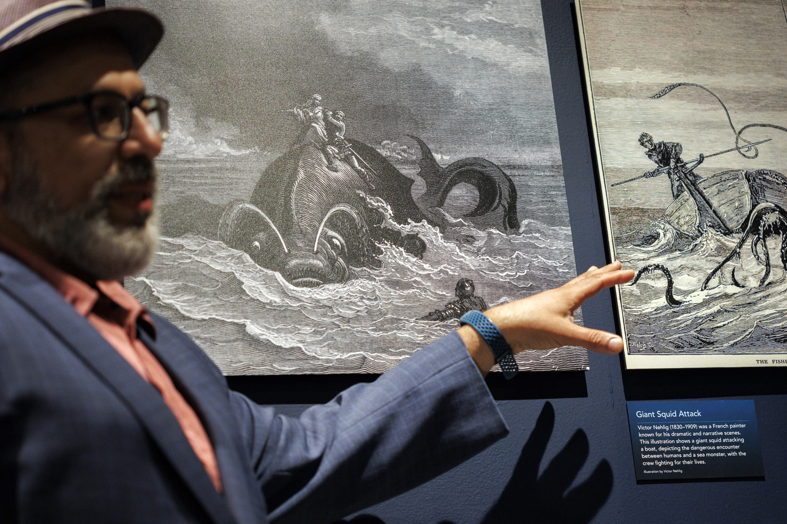 Girguis speaks about two illustrations - Gustave Dore’s illustration for Ludovico Ariosto’s epic poem “Orlando Furioso” and Victor Nehlig illustration of a giant squid attacking a boat.