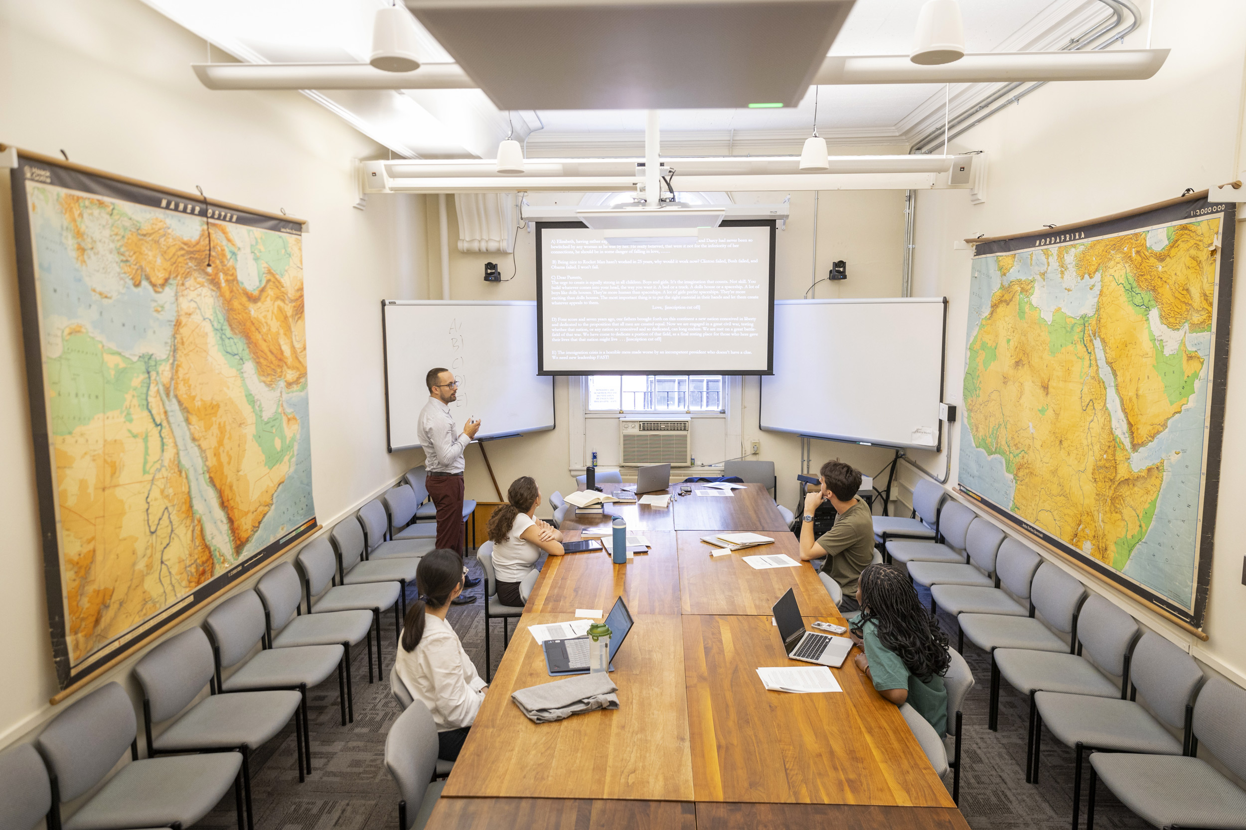 Andrew Danielson, assistant professor in Near Eastern Languages and Civilizations, (standing) teaches “First Civilizations: History and Archaeology of the Ancient Near East.