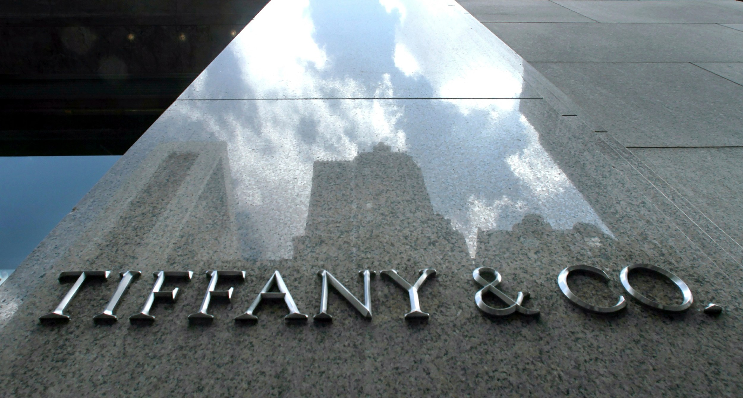 Tiffany and Co. sign on their fifth avenue store in NYC.