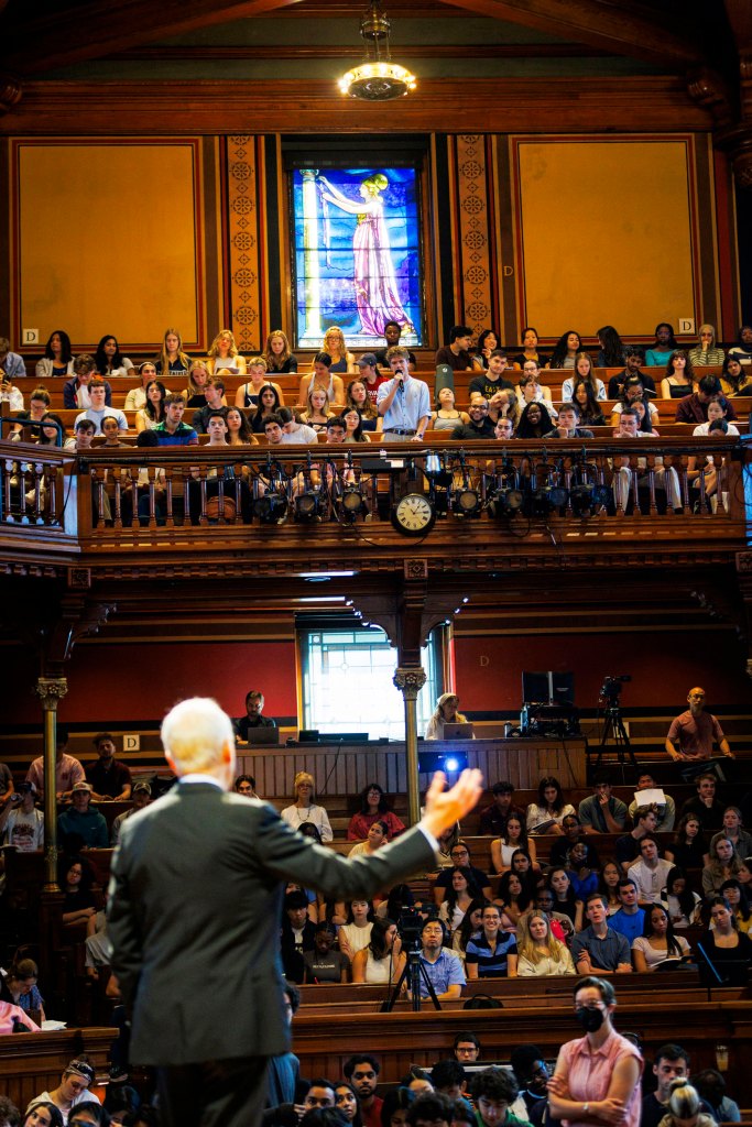 Michael Sandel answers a student question. 