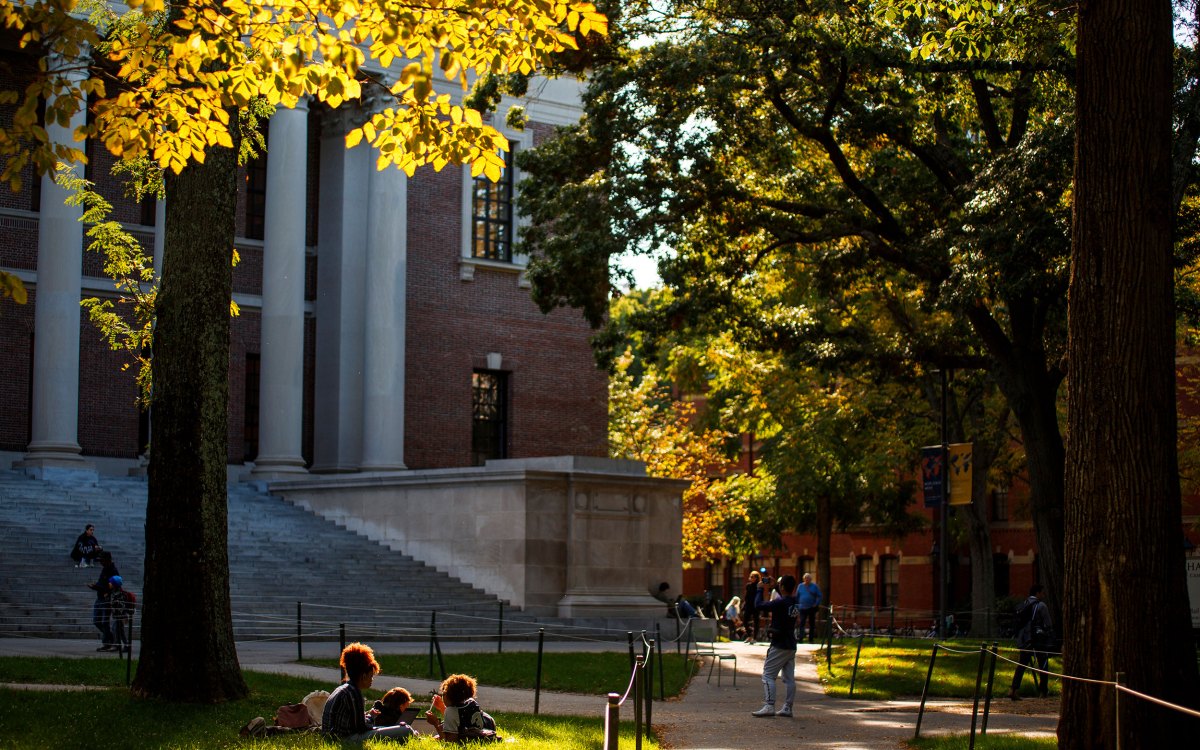 Widener Library in autumn.