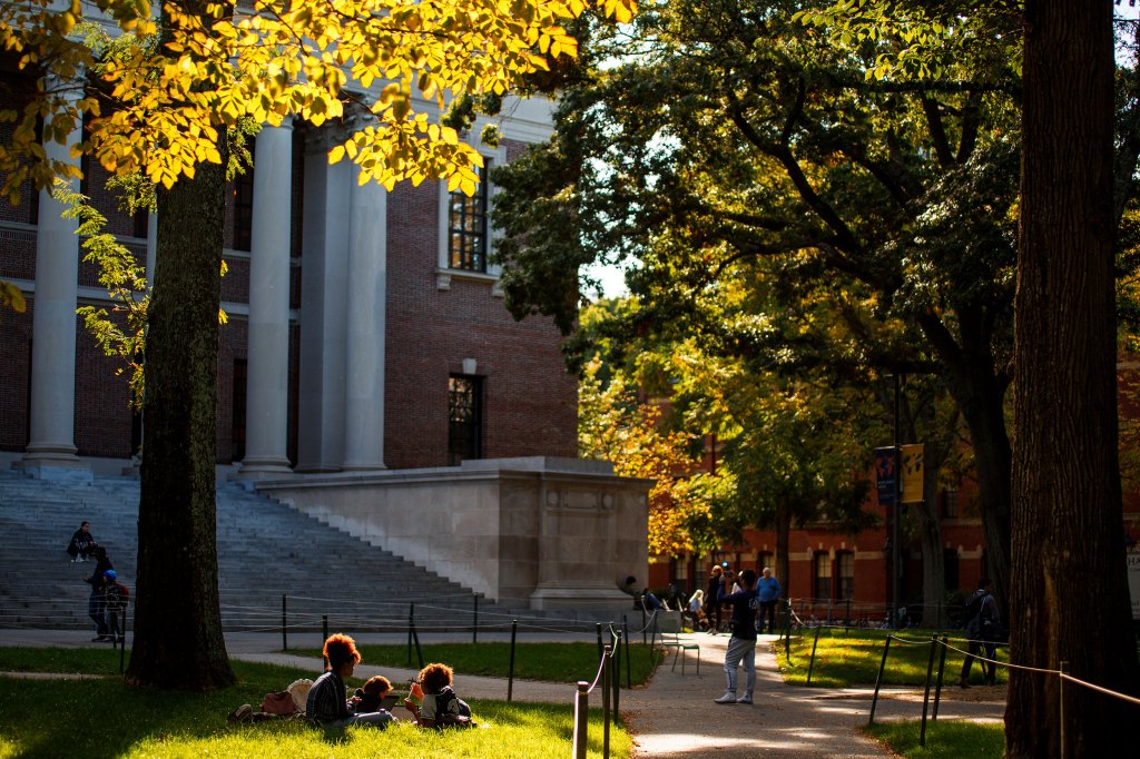 Widener Library in autumn.