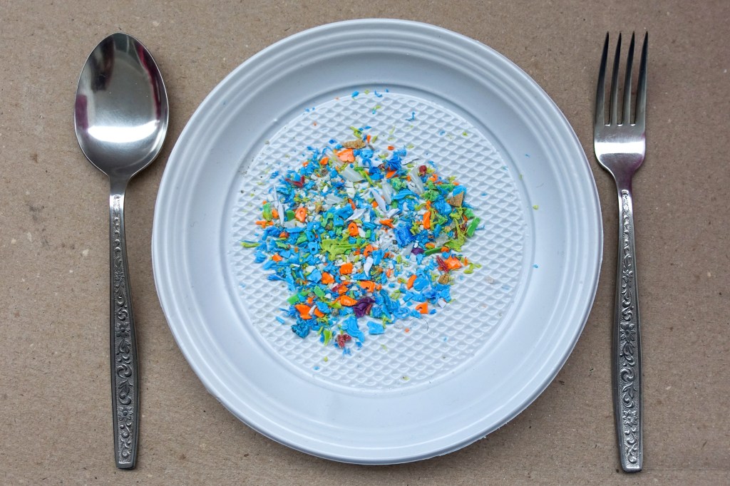 Photo illustration of microplastics on a plate.