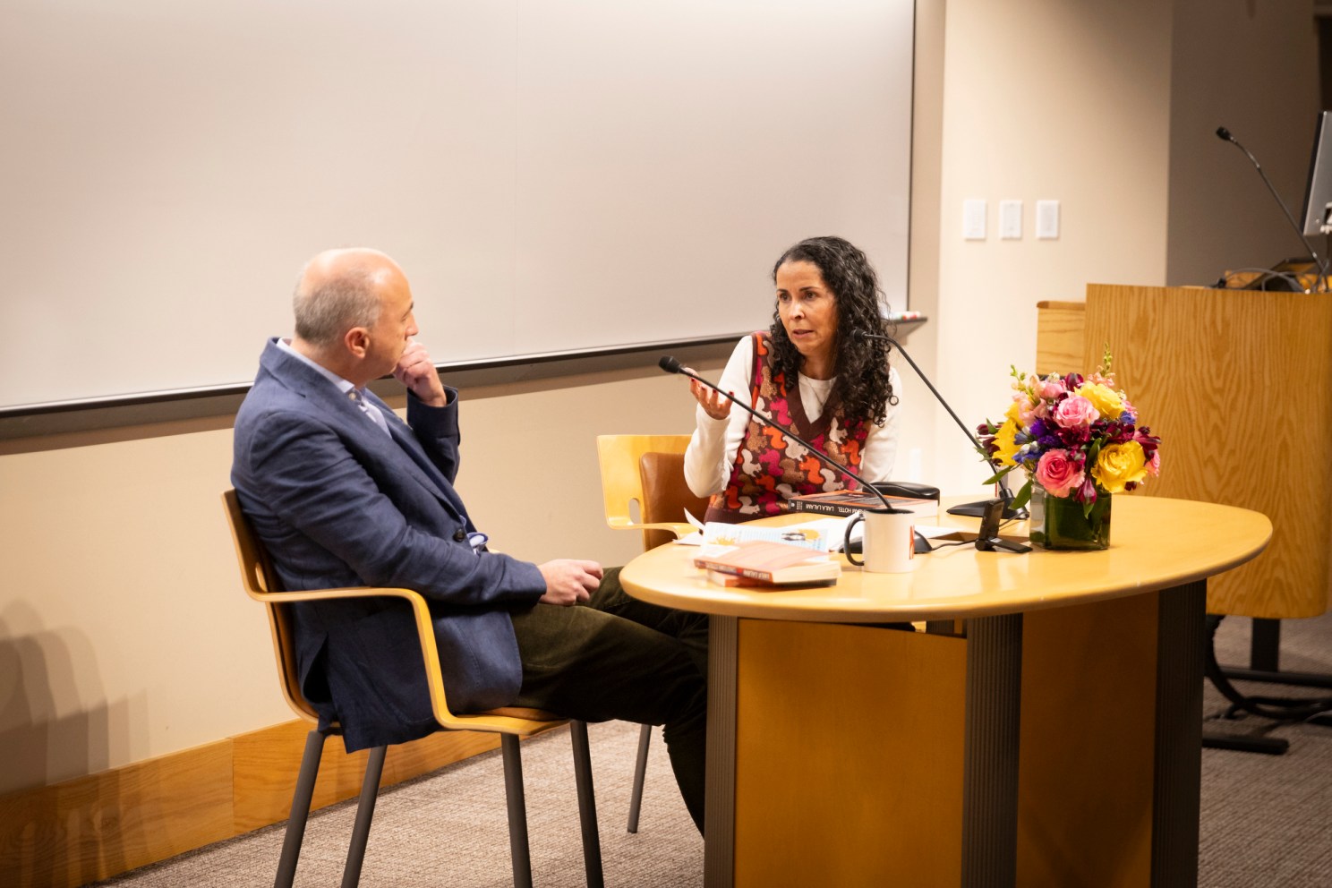 Laila Lalami (pictured) speaking with James Wood.