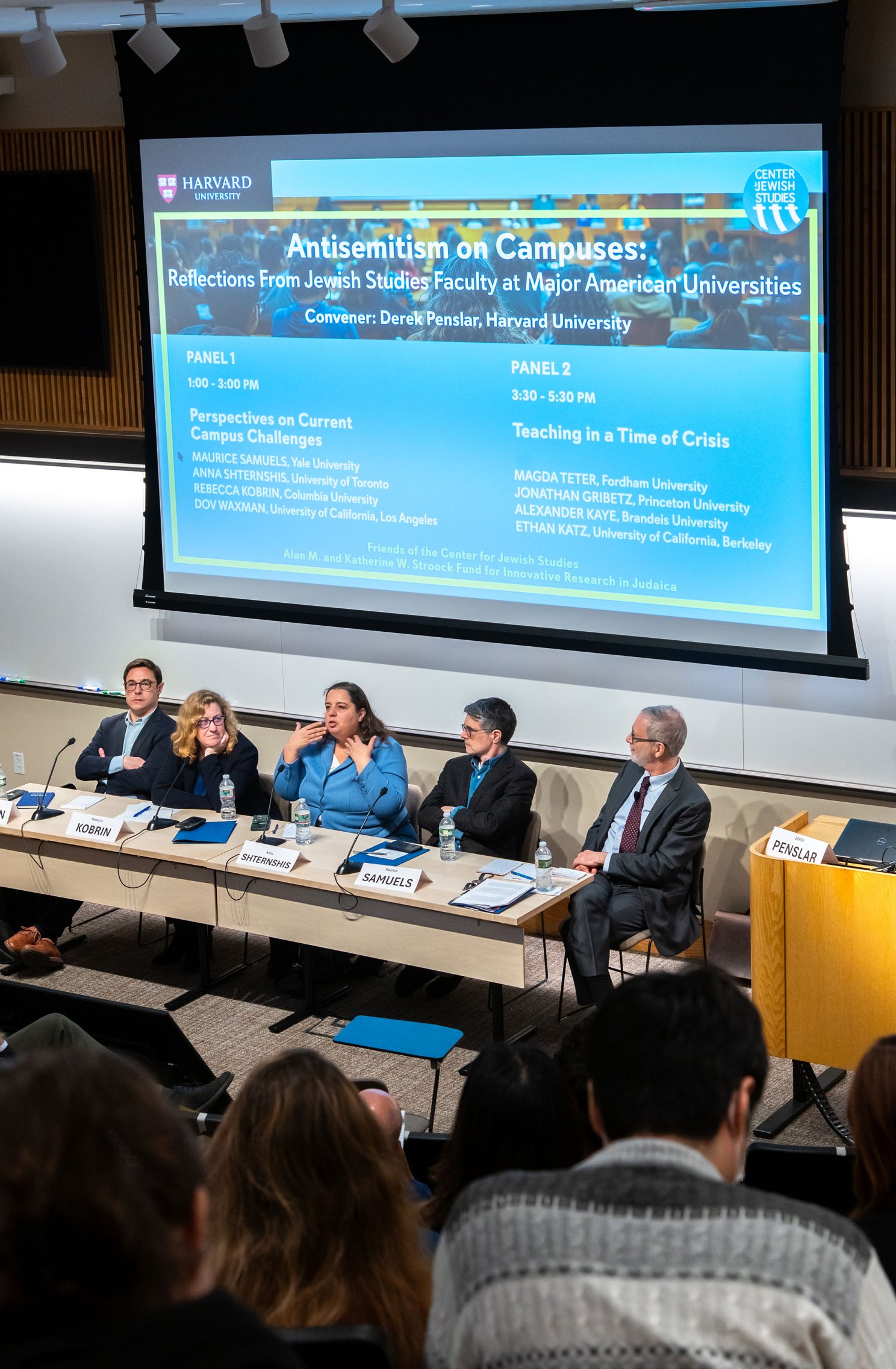 L to R: Dov Waxman (UCLA), Rebecca Kobrin (Columbia), Anna Shternshis (U of Toronto), Maurice Samuels (Yale), and Derek J. Penslar (Harvard)