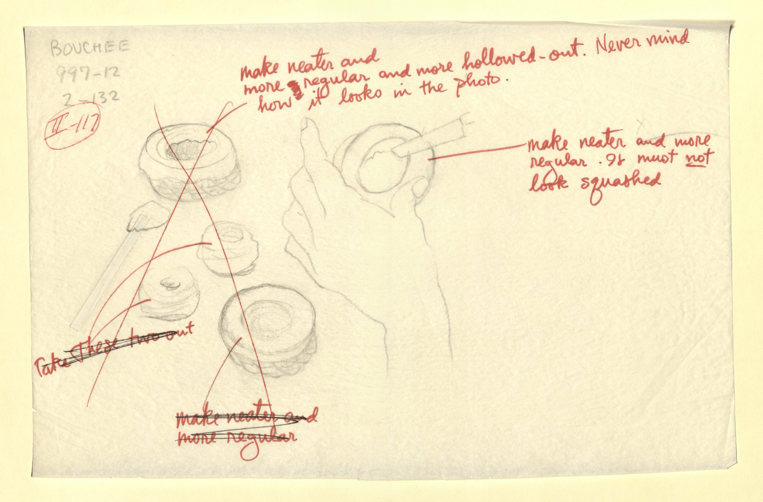 Illustrations of a hand shaping Bouchee into neat circular shapes. 