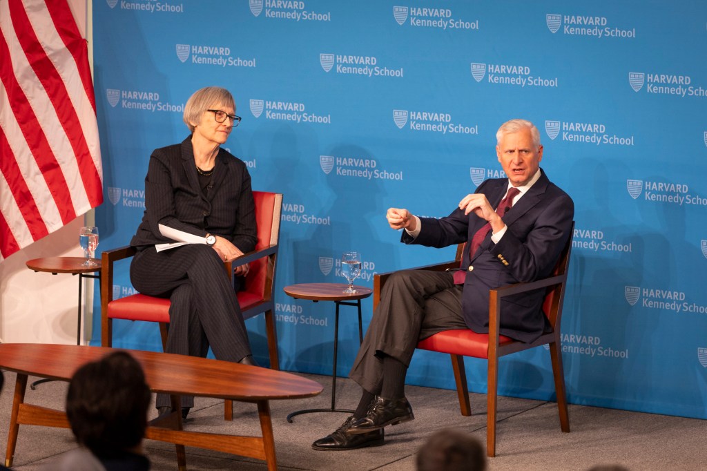 Drew Faust (left) and Jon Meacham.