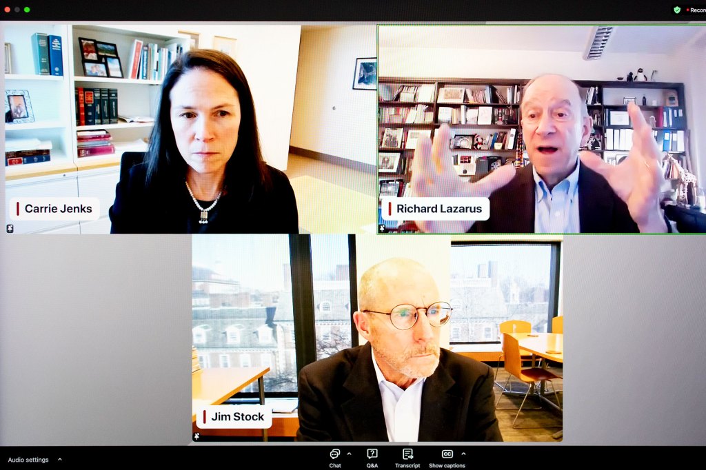 Carrie Jenks (clockwise from upper left), Richard Lazarus, and Jim Stock.