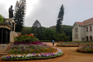 A view of a section of the courtyard in front of the Main Building of the Indian Institute of Science (IISc) in Bangalore.