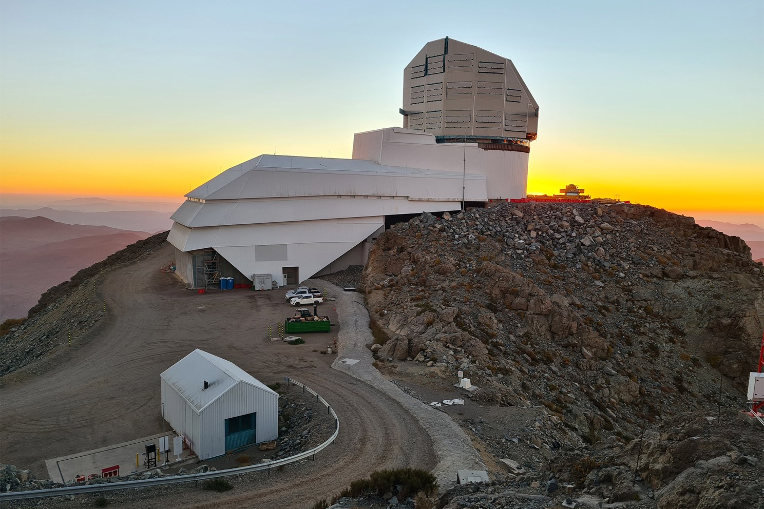 Twilight photo of Rubin Observatory.