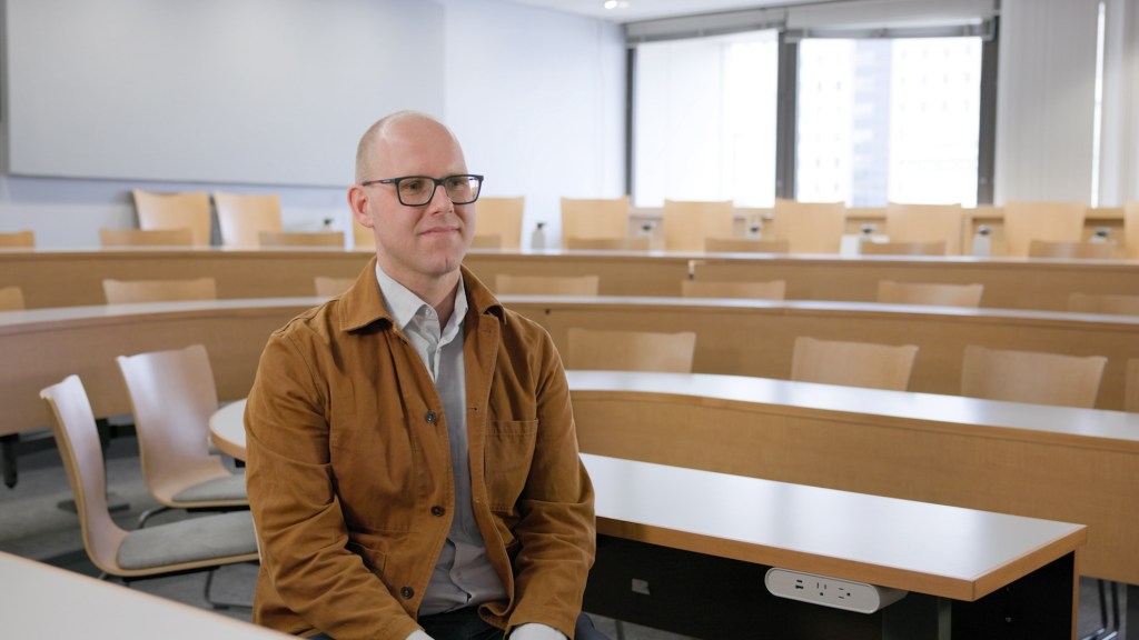 Professor Jeff Imai Eaton sitting down for a Gazette interview.