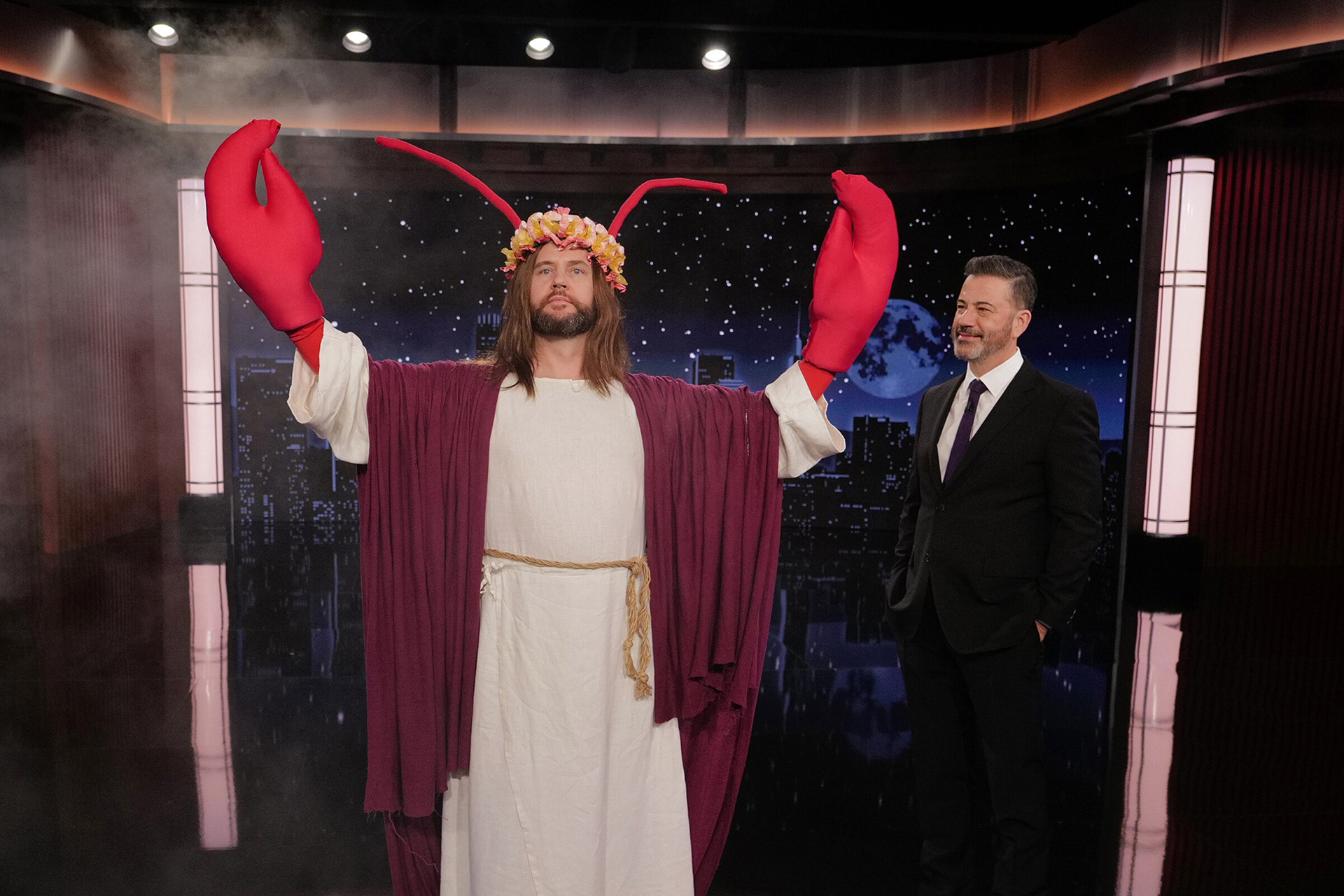 Will Burke dressed as "Crab Jesus" on Jimmy Kimmel Live!