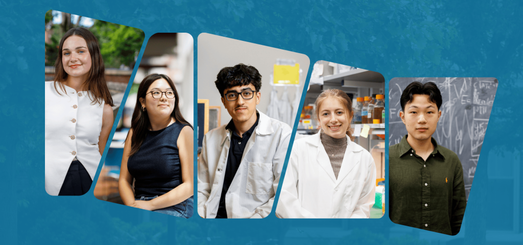 Portraits of five students featured in summer research story.