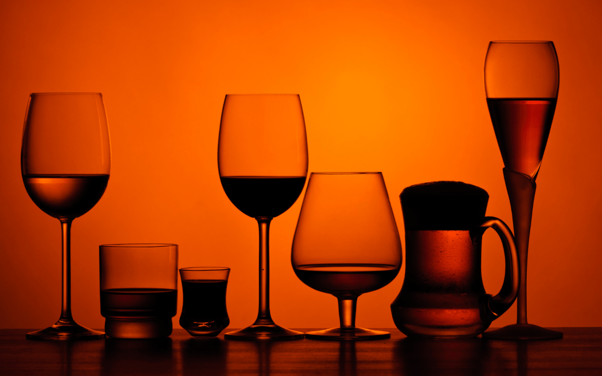A tabletop full of drinks