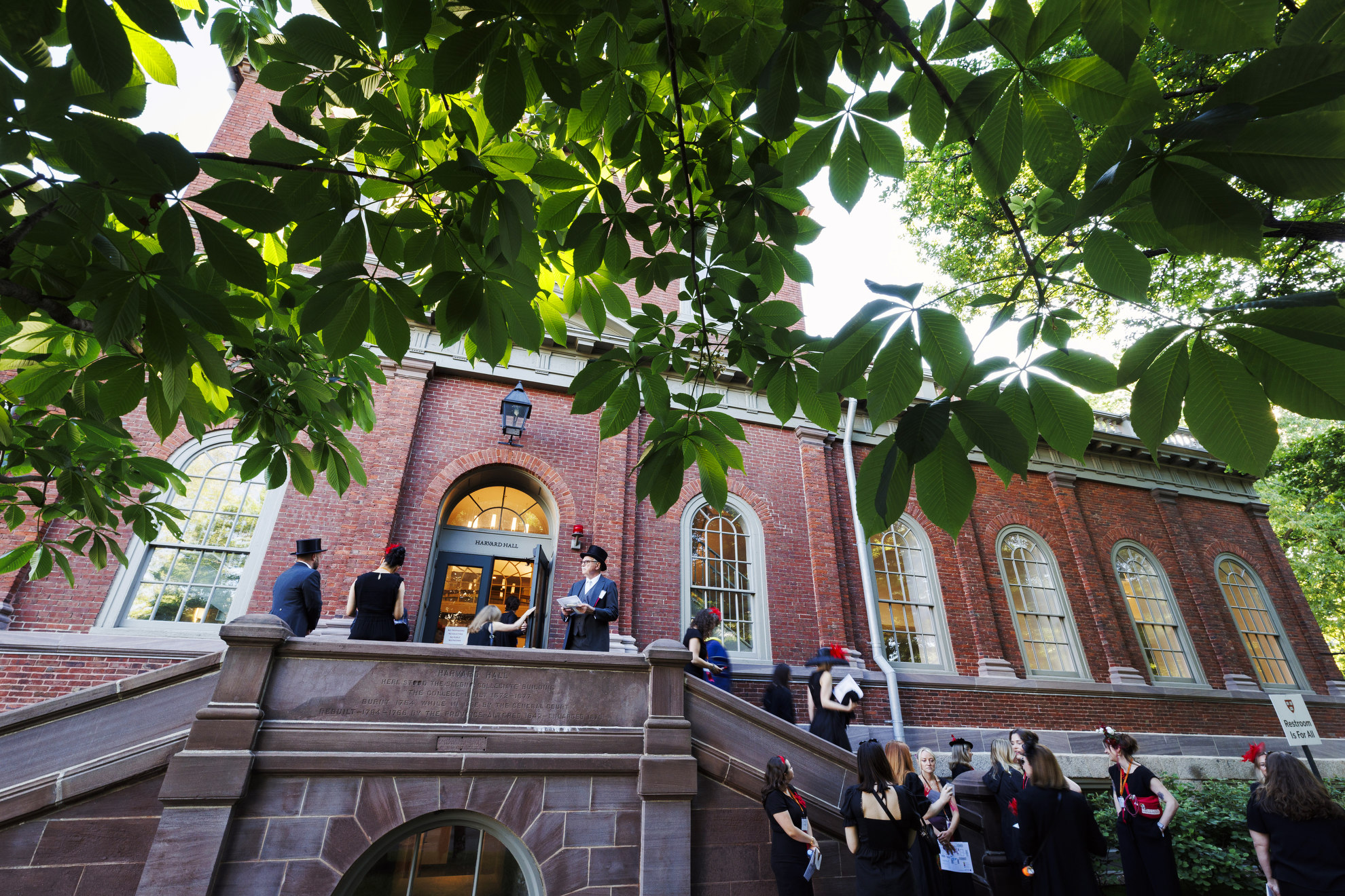 Marshals gather outside Harvard Hall. 