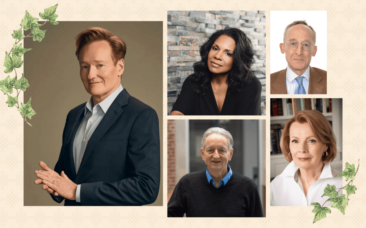 Conan O’Brien (clockwise from left), Audra McDonald, Noel Malcolm, Peggy Noonan, and Geoffrey Hinton.