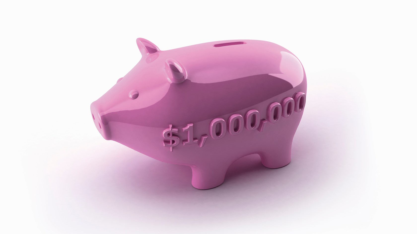 One million dollars number on side of pink piggy bank. Illustration by Dave Higginson/Ikon Images